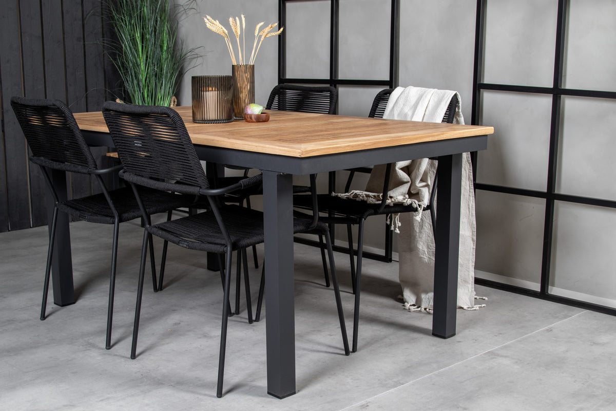 Panama & Lindos Rektangulært Spisebord 160x90x75 Sort + Spisebordsstole Sort