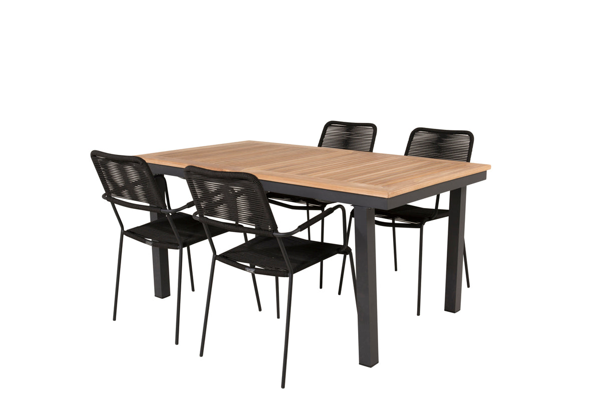 Panama & Lindos Rektangulært Spisebord 160x90x75 Sort + Spisebordsstole Sort
