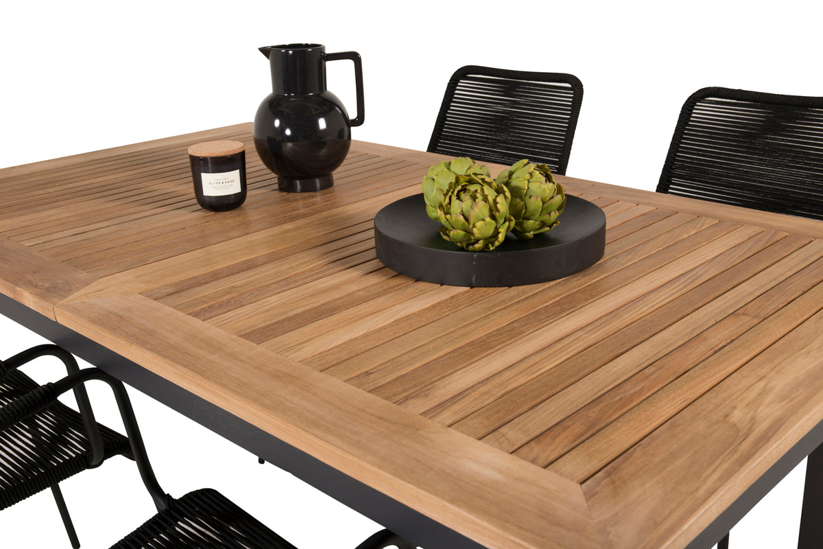 Panama & Lindos Rektangulært Spisebord 160x90x75 Sort + Spisebordsstole Sort