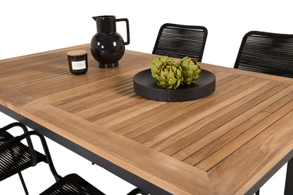 Panama & Lindos Rektangulært Spisebord 160x90x75 Sort + Spisebordsstole Sort