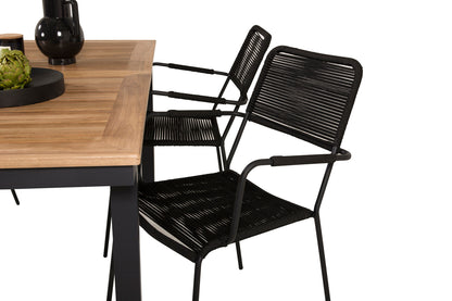 Panama & Lindos Rektangulært Spisebord 160x90x75 Sort + Spisebordsstole Sort