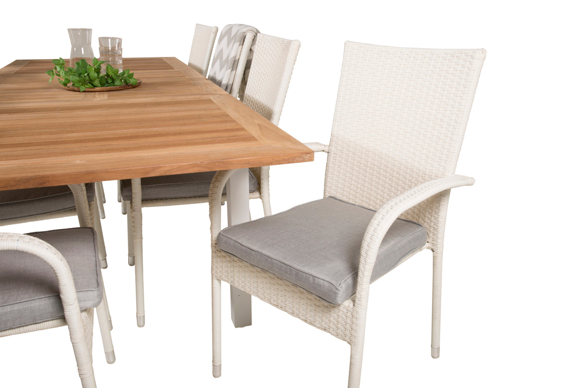 Anna & Panama Spisestole Hvid + Rektangulært Spisebord 160x90x75 Hvid