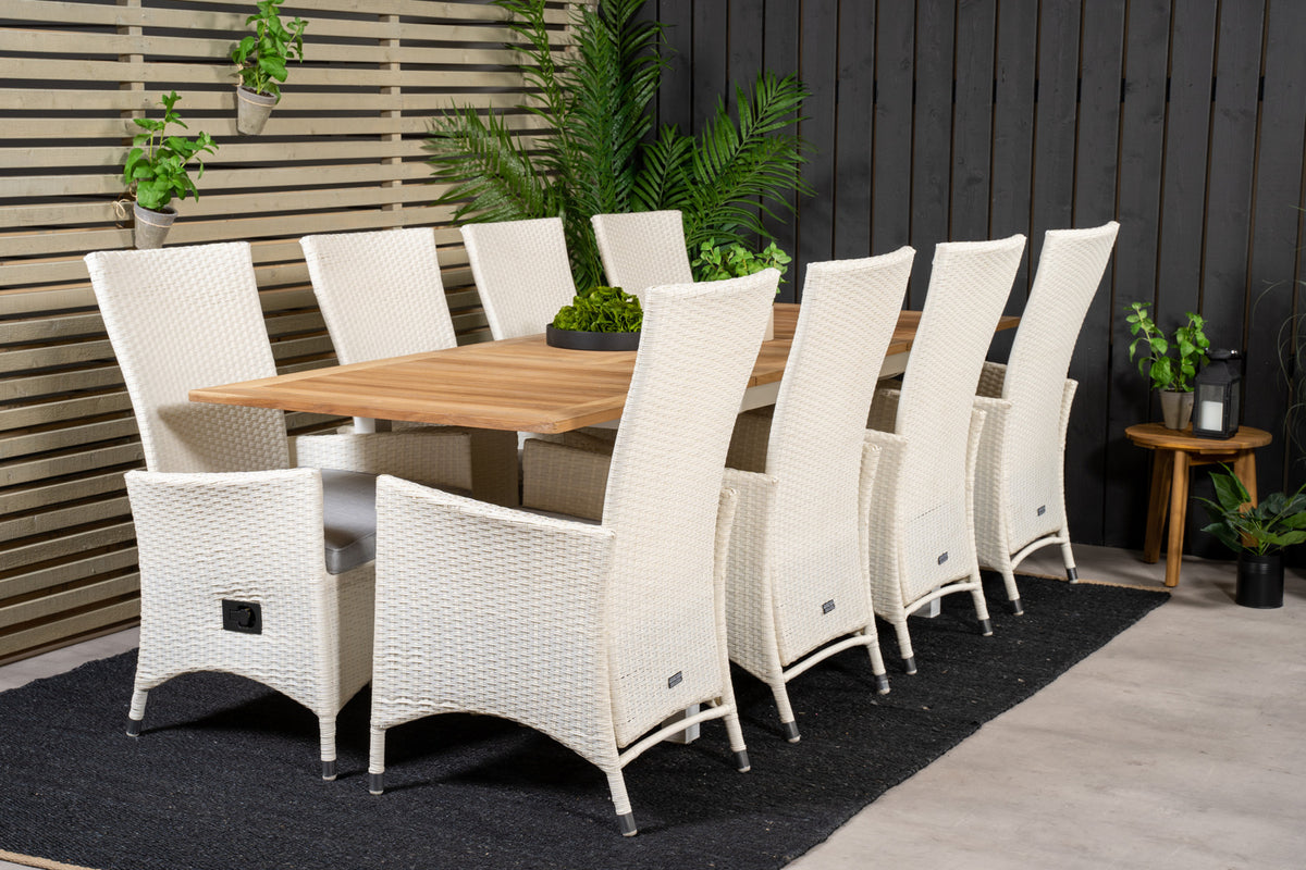 Padova & Panama Reclinerstole Hvid + Rektangulært Spisebord 160x90x75 Hvid
