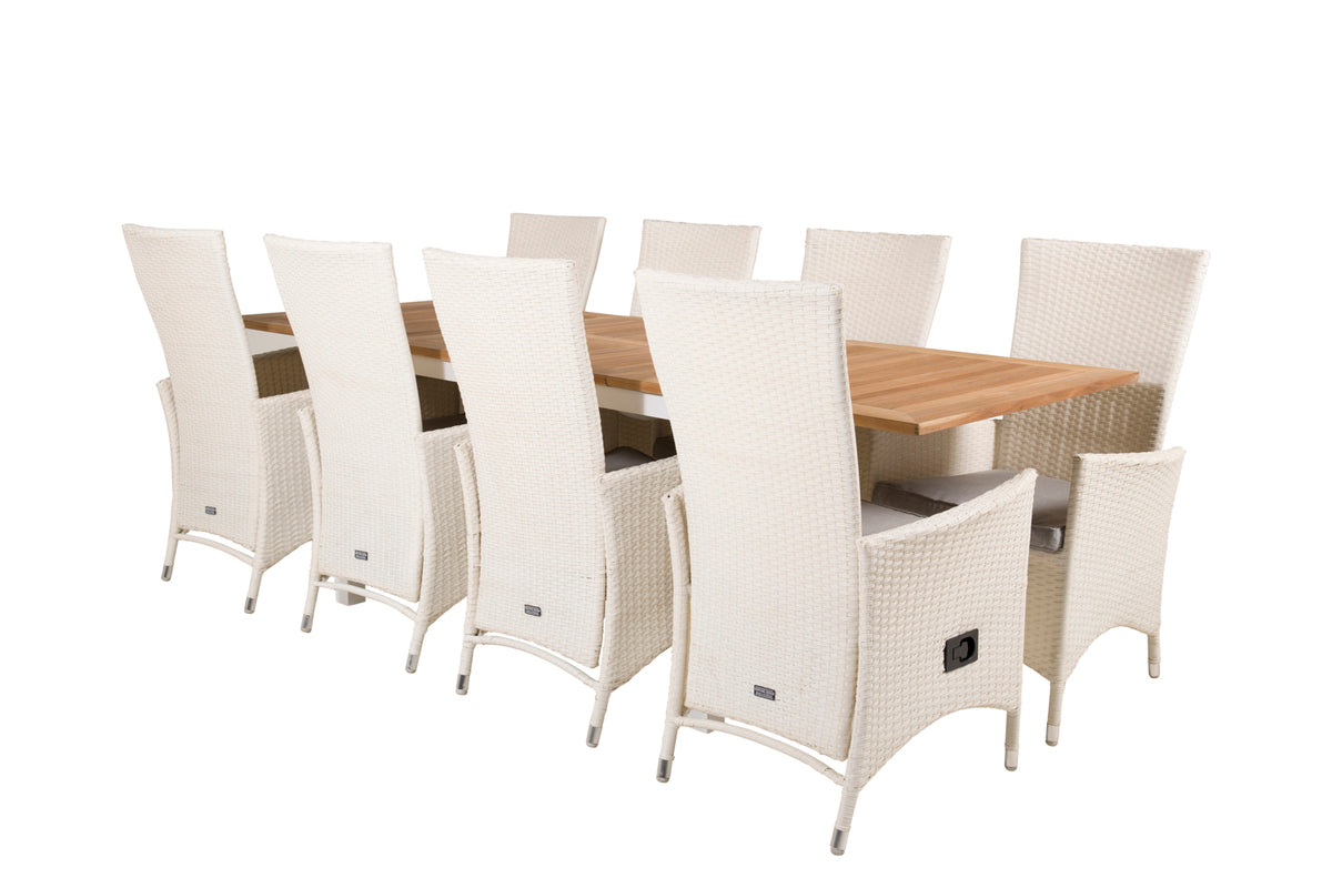 Padova & Panama Reclinerstole Hvid + Rektangulært Spisebord 160x90x75 Hvid