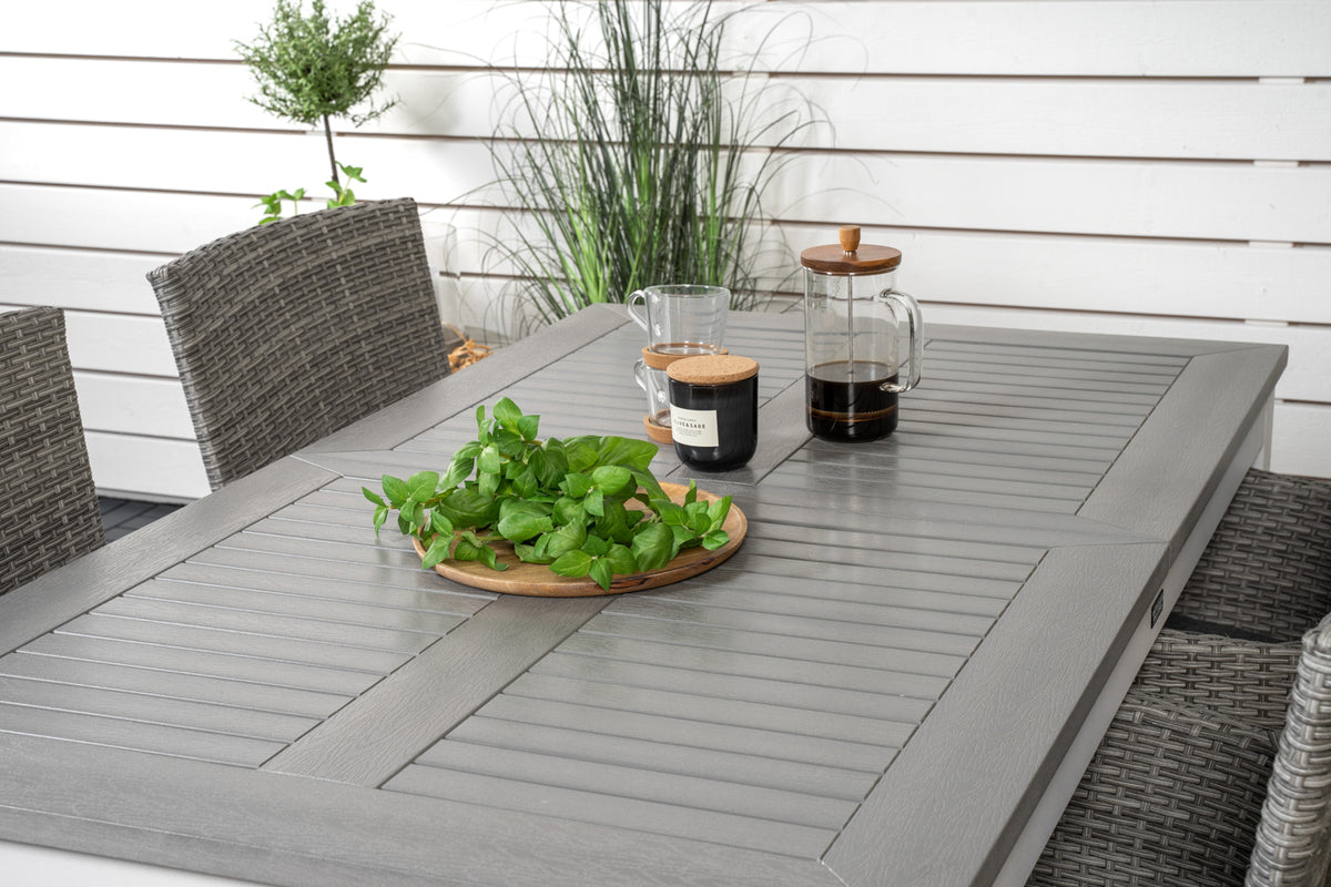 Albany & Malin Spisebord 152x90 + Spisestole Grå