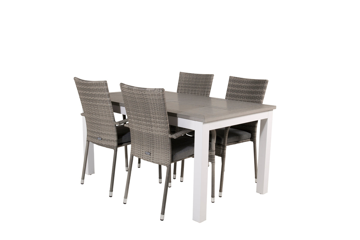 Albany & Anna Spisebord 152x90 + Spisestole Grå