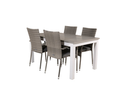 Albany & Anna Spisebord 152x90 + Spisestole Grå