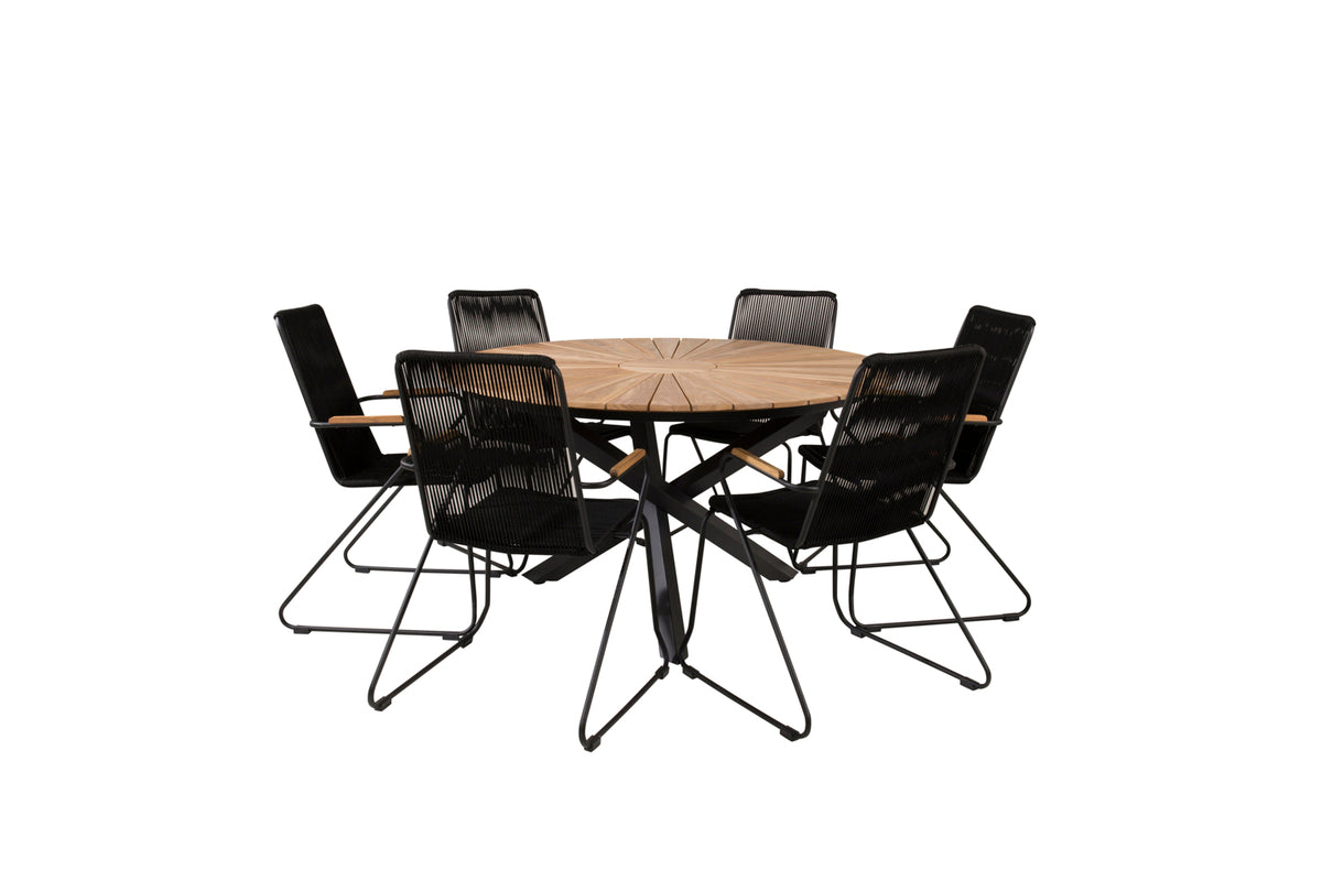 Mexico & Bois Spisebord ⌀140 + Spisestole Sort