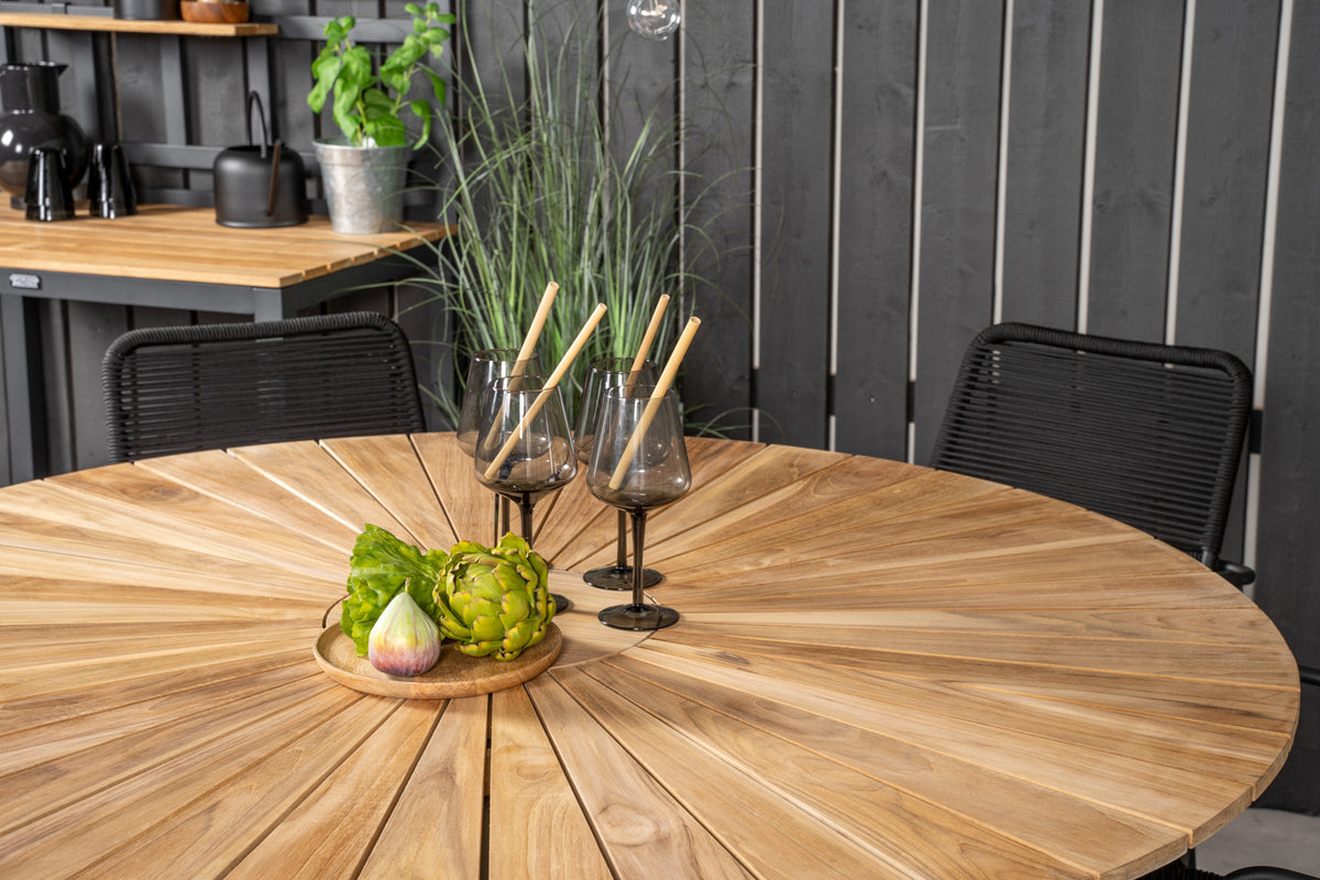 Mexico & Lindos Spisebord ⌀140 + Spisestole Sort