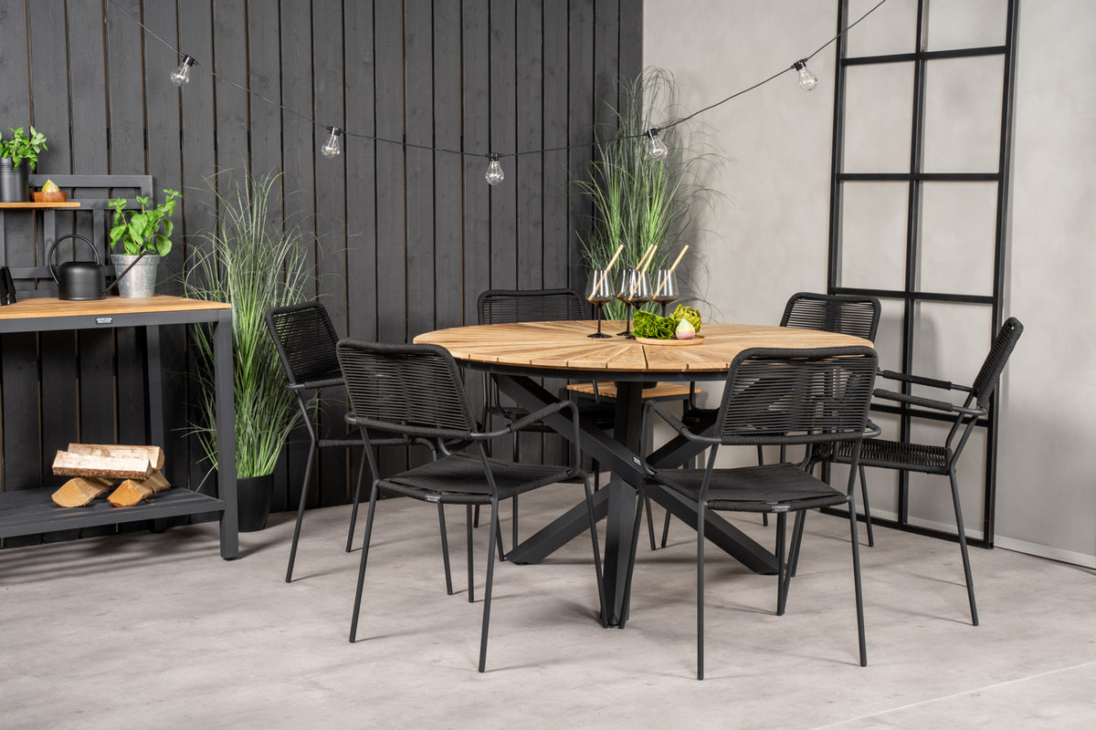 Mexico & Lindos Spisebord ⌀140 + Spisestole Sort