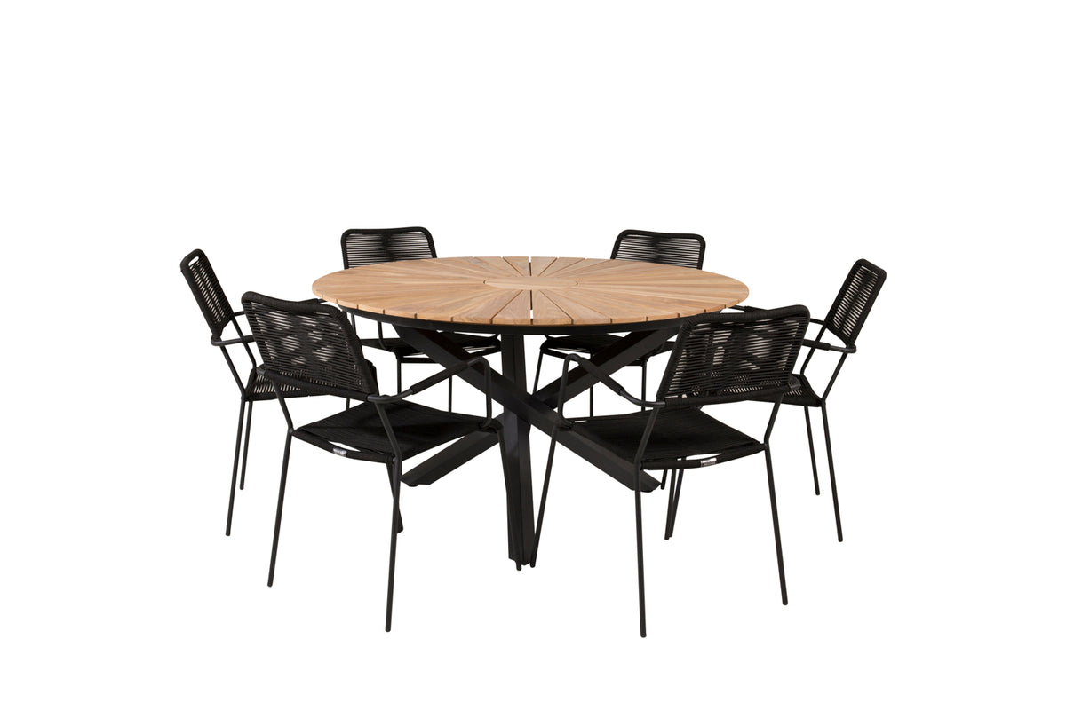 Mexico & Lindos Spisebord ⌀140 + Spisestole Sort