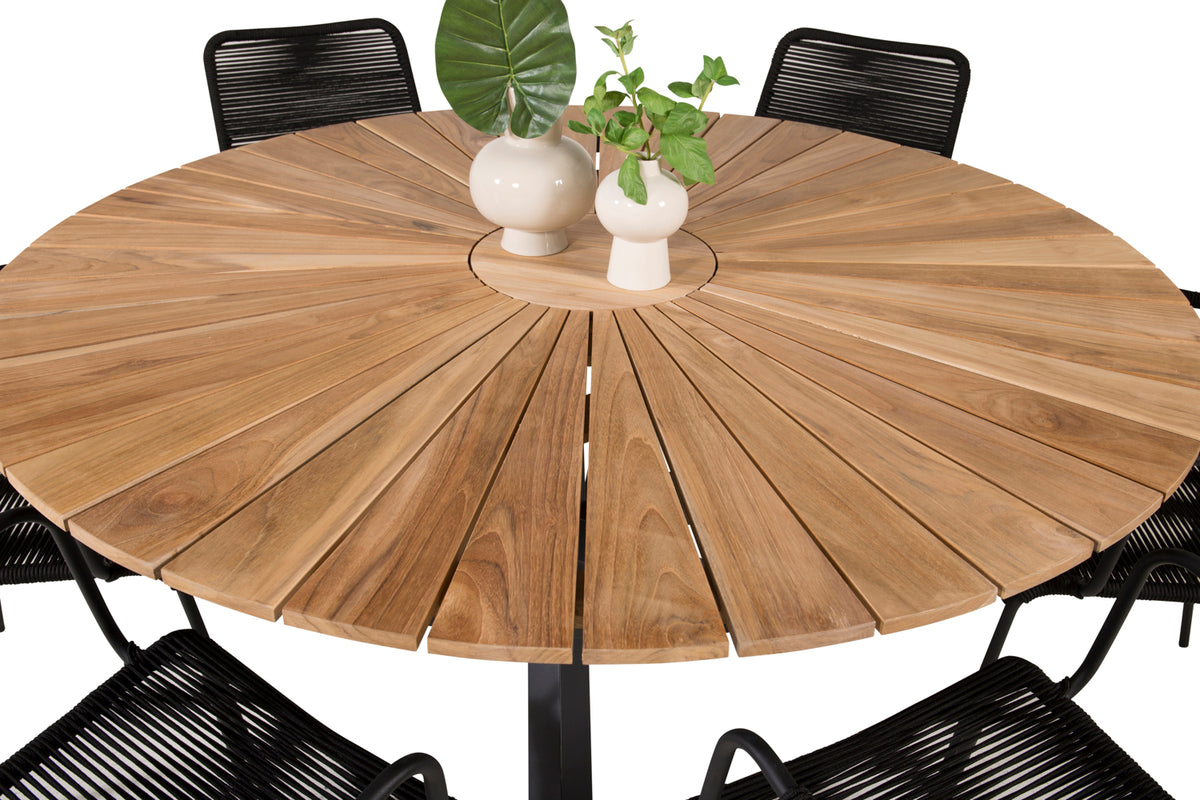 Mexico & Lindos Spisebord ⌀140 + Spisestole Sort