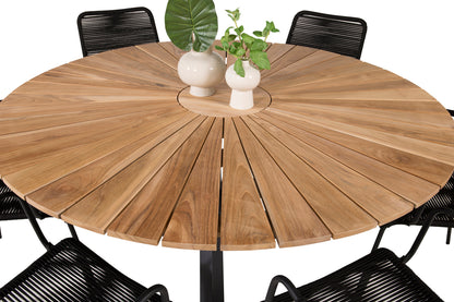 Mexico & Lindos Spisebord ⌀140 + Spisestole Sort