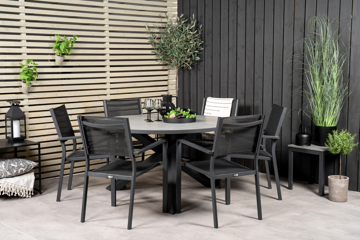 Copacabana & Parma Spisestole Sort + Rundt Spisebord ⌀140 Mørkegrå