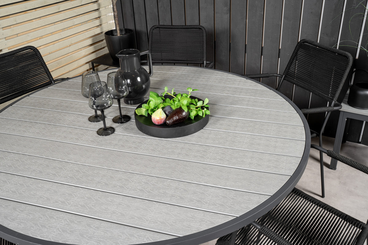 Parma & Lindos Spisebord ⌀140 + Spisestole Sort