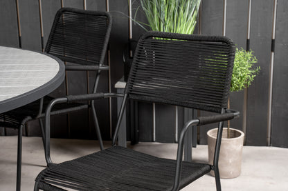 Parma & Lindos Spisebord ⌀140 + Spisestole Sort