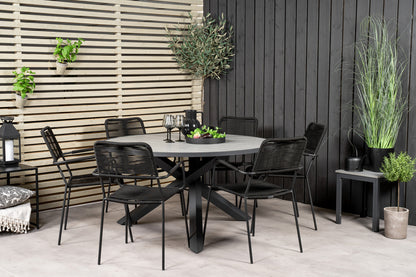 Parma & Lindos Spisebord ⌀140 + Spisestole Sort