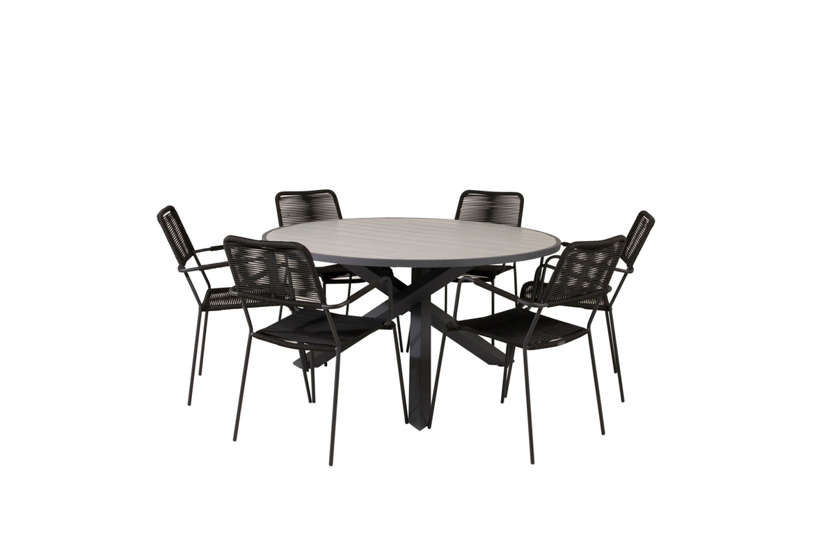 Parma & Lindos Spisebord ⌀140 + Spisestole Sort