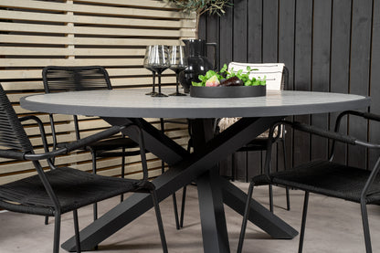 Parma & Lindos Spisebord ⌀140 + Spisestole Sort