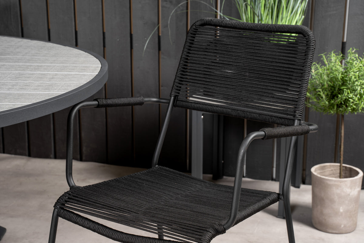 Parma & Lindos Spisebord ⌀140 + Spisestole Sort