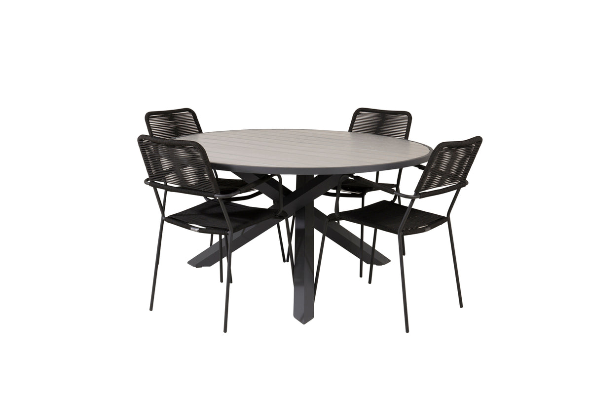 Parma & Lindos Spisebord ⌀140 + Spisestole Sort