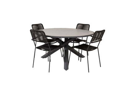 Parma & Lindos Spisebord ⌀140 + Spisestole Sort