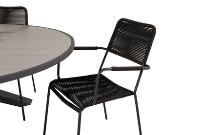 Parma & Lindos Spisebord ⌀140 + Spisestole Sort