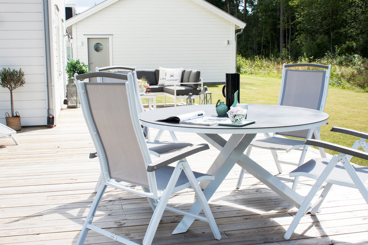 Copacabana & Albany Spisebord ⌀140 + Positionsstole Hvid