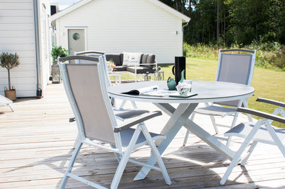 Copacabana & Albany Spisebord ⌀140 + Positionsstole Hvid