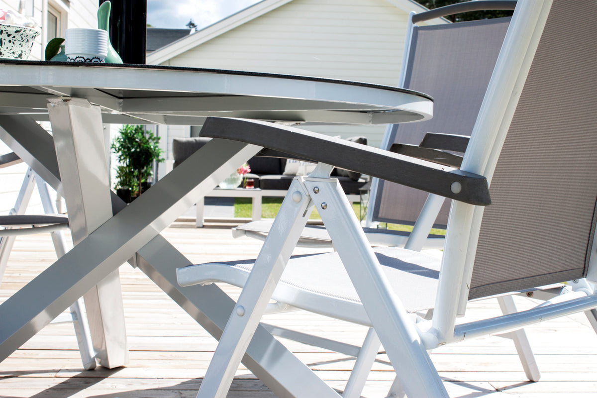 Copacabana & Albany Spisebord ⌀140 + Positionsstole Hvid