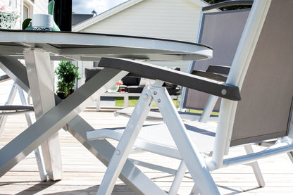 Copacabana & Albany Spisebord ⌀140 + Positionsstole Hvid