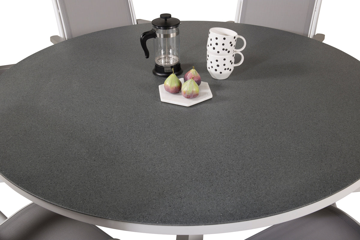 Copacabana & Albany Spisebord ⌀140 + Positionsstole Hvid