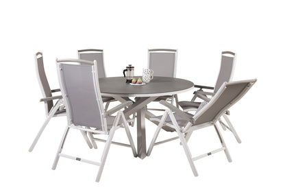 Copacabana & Albany Spisebord ⌀140 + Positionsstole Hvid