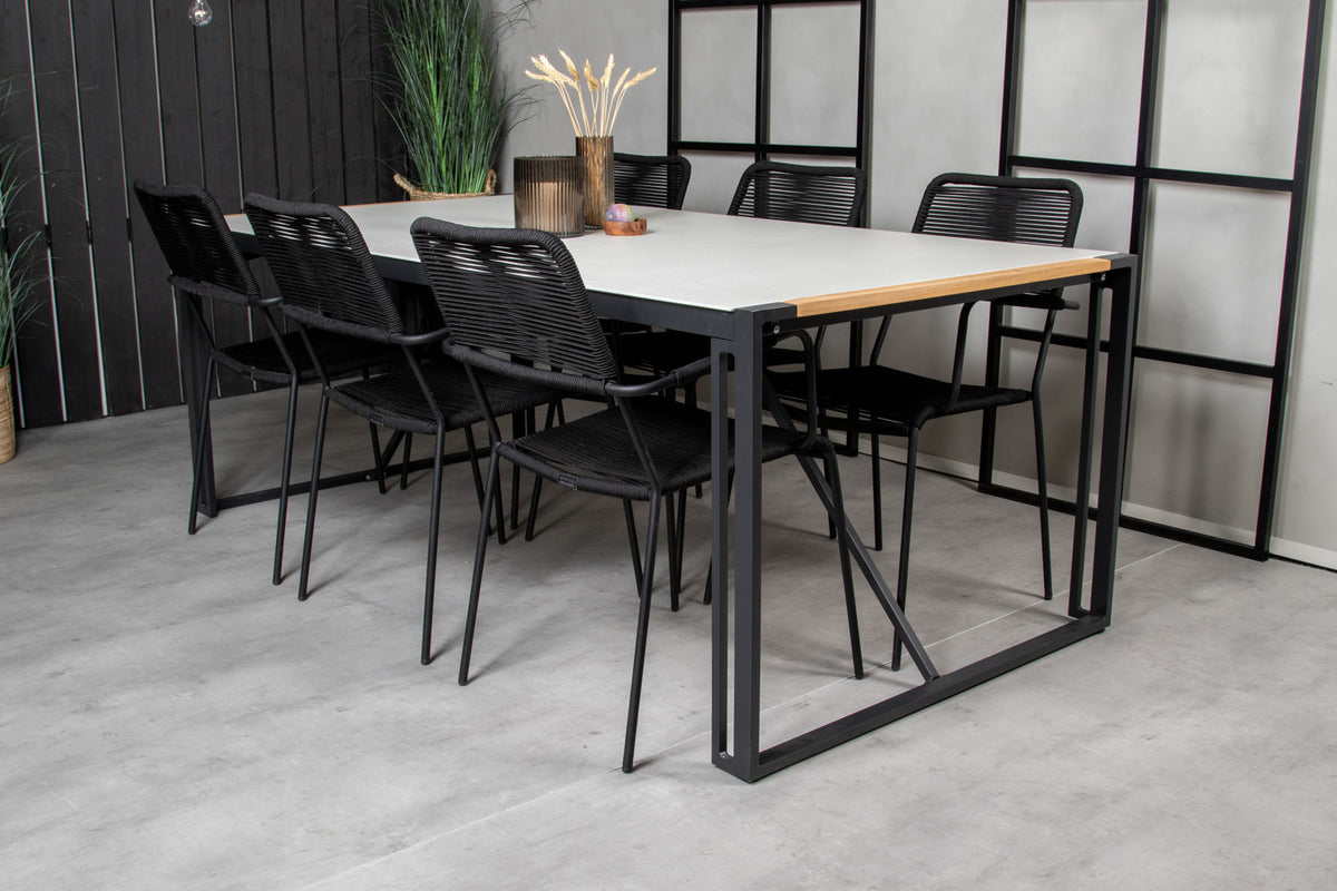 Lindos & Texas Spisestole Sort + Spisebord 200x100