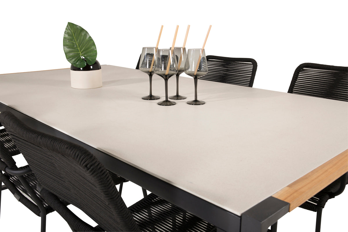 Lindos & Texas Spisestole Sort + Spisebord 200x100