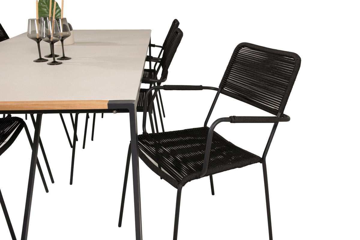 Lindos & Texas Spisestole Sort + Spisebord 200x100