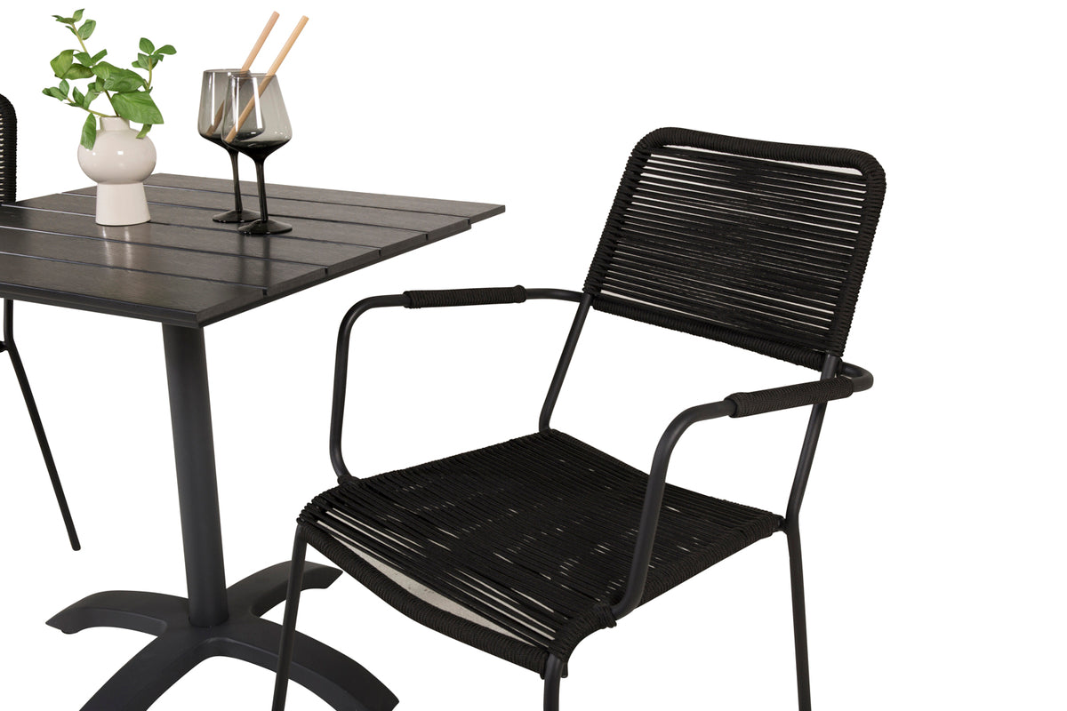 Venture Home Colorado & Lindos Cafebord 70x70 + Spisestole Sort