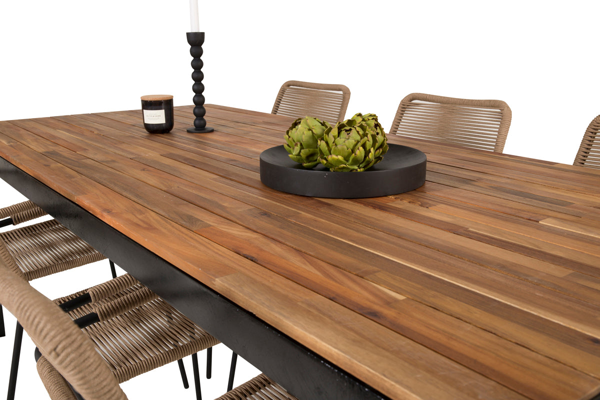 Bois & Lindos Spisebord 205x90 + Spisestole Brun