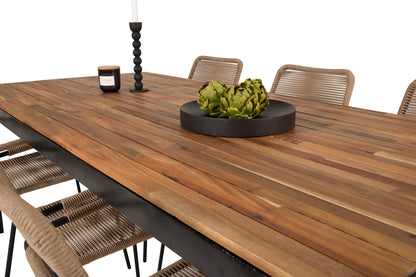 Bois & Lindos Spisebord 205x90 + Spisestole Brun