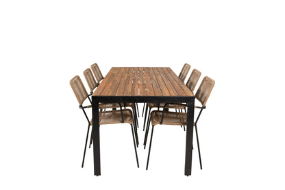 Bois & Lindos Spisebord 205x90 + Spisestole Brun