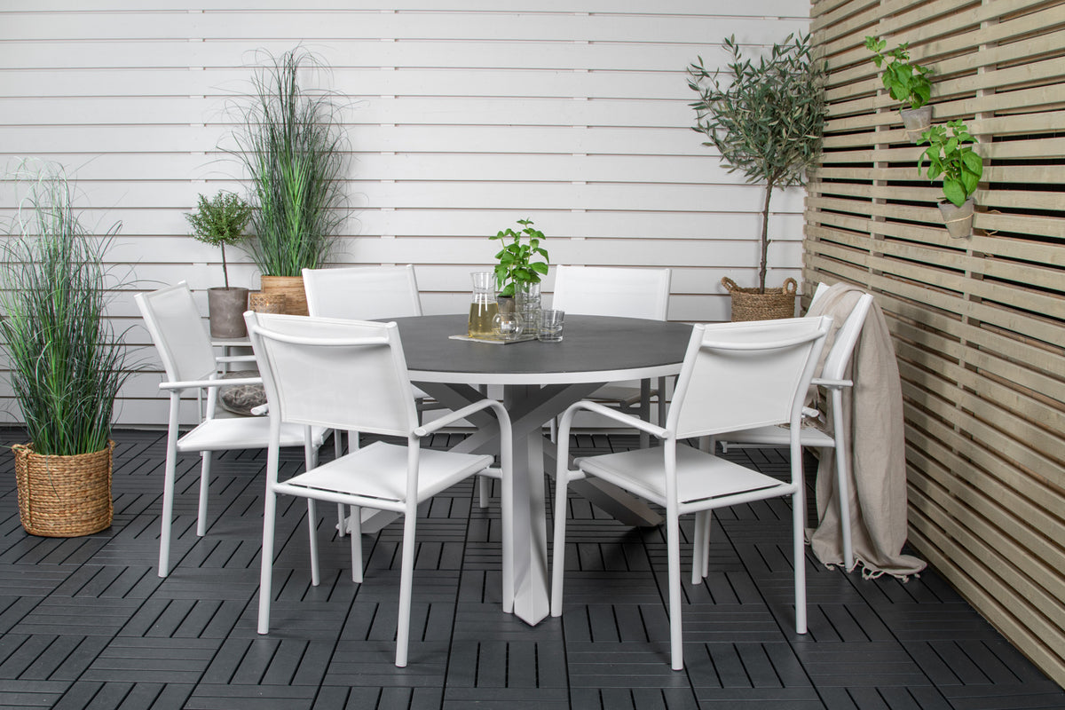 Copacabana & Santorini Spisebord ⌀140 + Spisestole Hvid