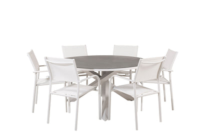 Copacabana & Santorini Spisebord ⌀140 + Spisestole Hvid