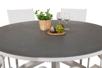 Copacabana & Santorini Spisebord ⌀140 + Spisestole Hvid