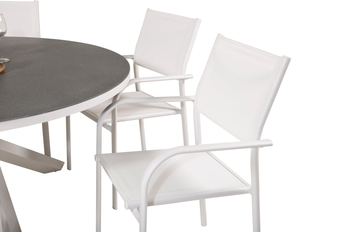 Copacabana & Santorini Spisebord ⌀140 + Spisestole Hvid