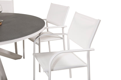 Copacabana & Santorini Spisebord ⌀140 + Spisestole Hvid