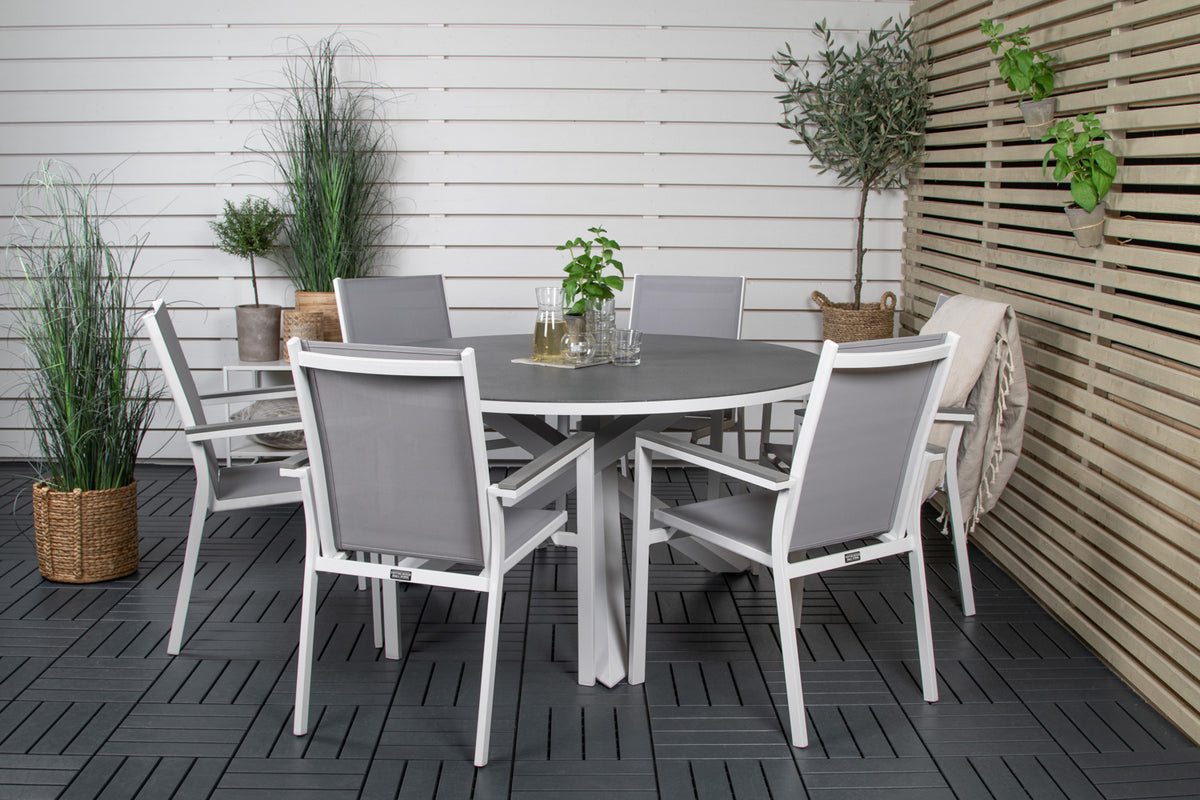 Copacabana & Parma Spisebord ⌀140 + Spisestole Hvid