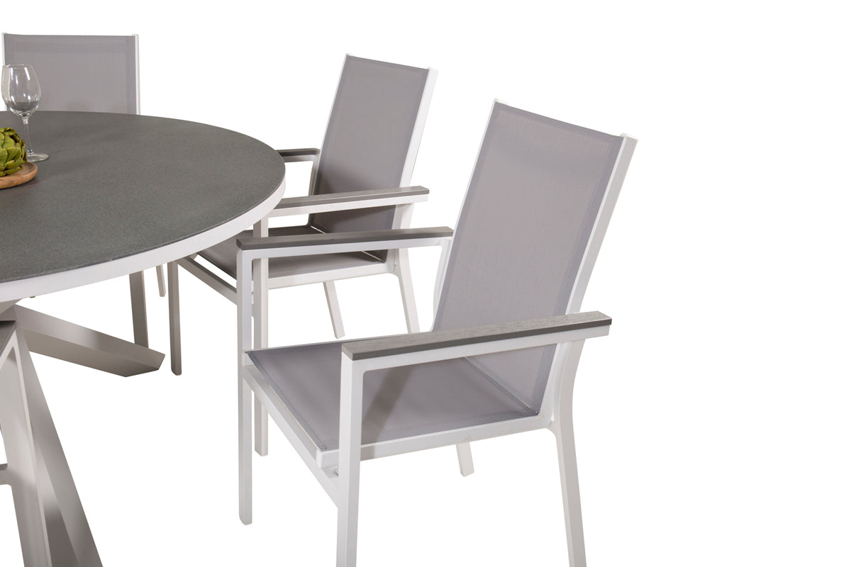 Copacabana & Parma Spisebord ⌀140 + Spisestole Hvid