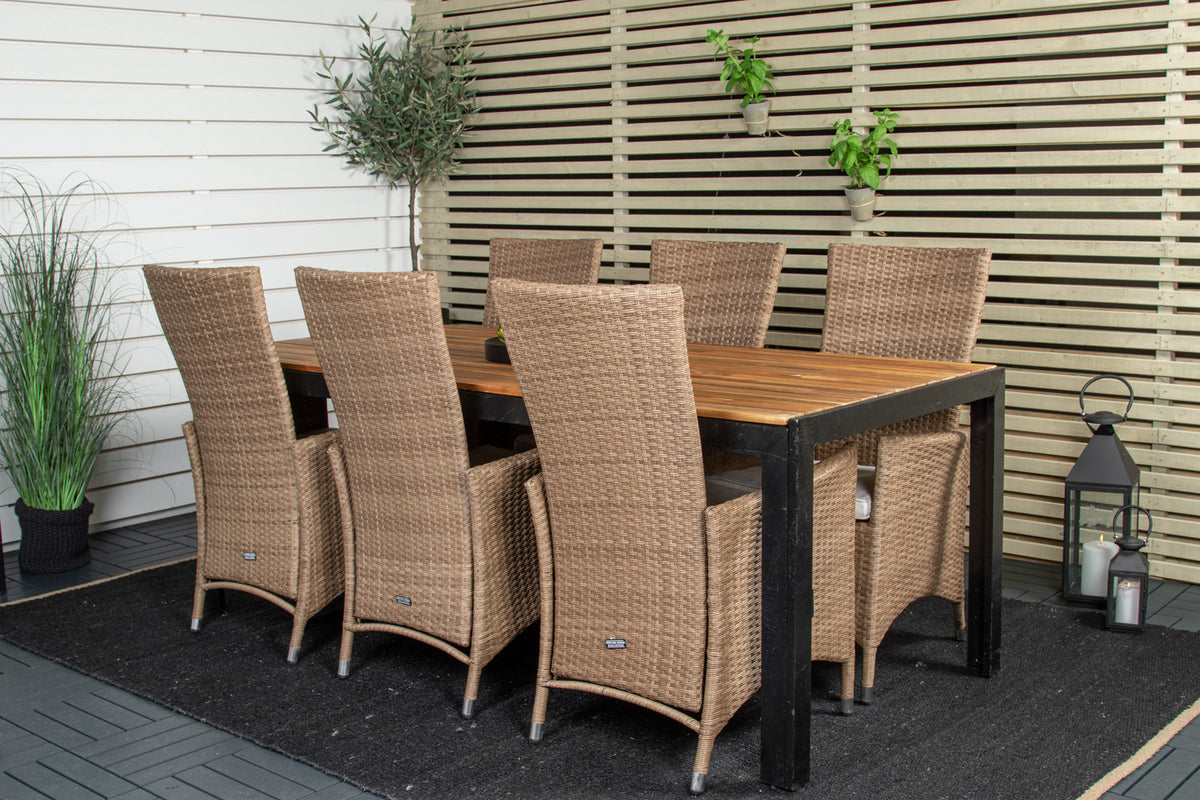 Padova & Bois Reclinerstole Natur + Rektangulære Spisebord 205x90x75 Natur