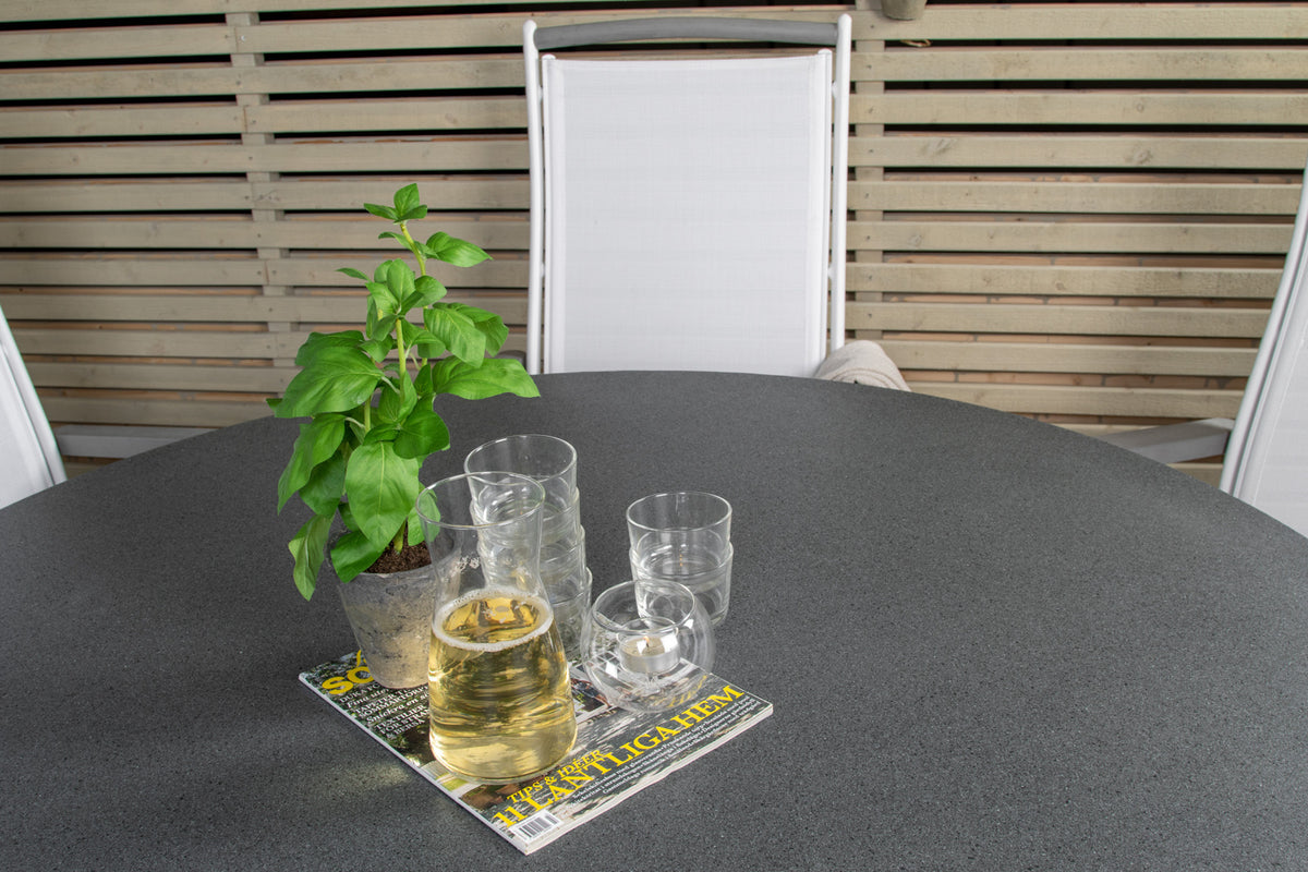Copacabana & Albany Runde Spisebord 140 Grå + Positionsstole Hvid