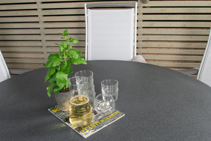 Copacabana & Albany Runde Spisebord 140 Grå + Positionsstole Hvid